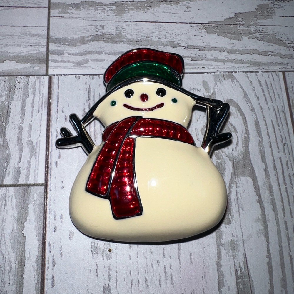 Best Brooch Snowman Red Scarf Black Hat Holiday Christmas Pin Whimsical Festive